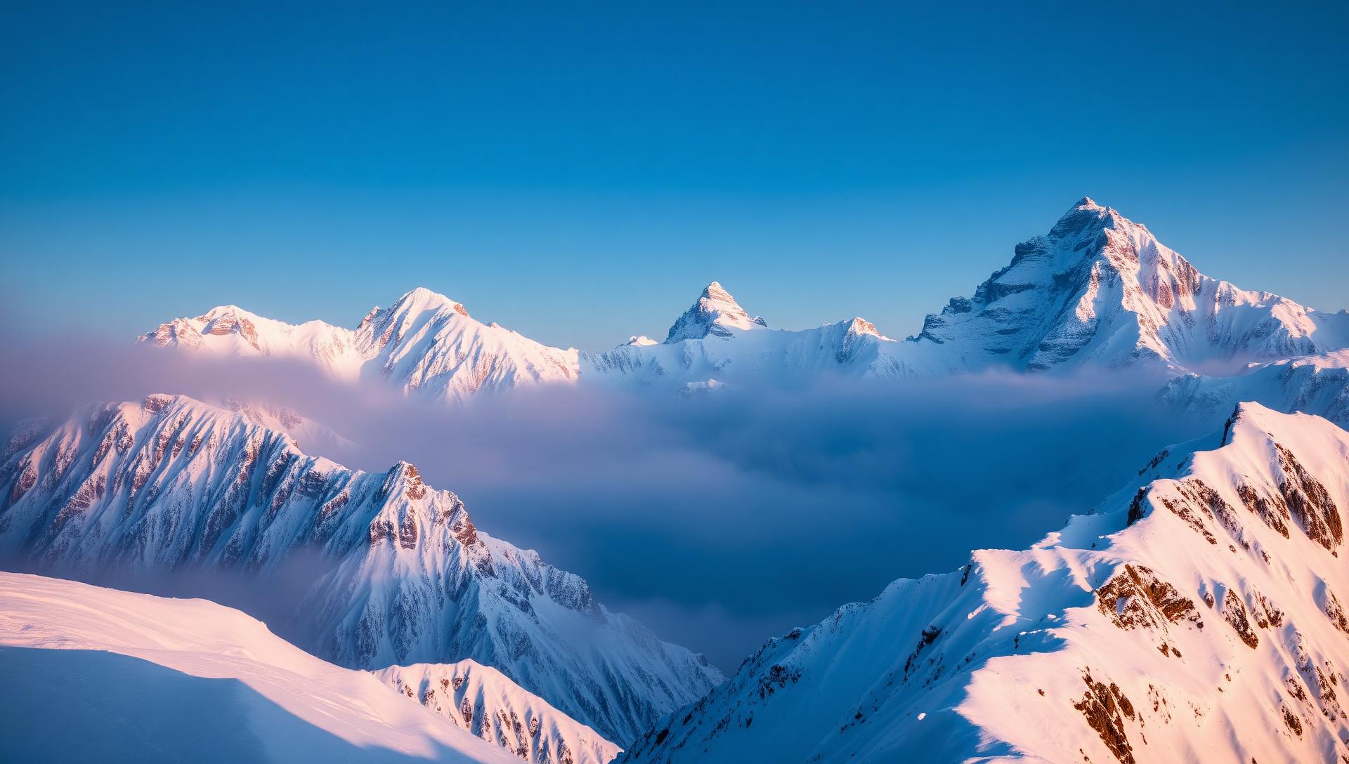 Montanhas nevadas em tons de azul gelo